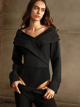 Anewsta Sexy V-Neck Low-Cut Long Sleeve Bodysuit, Figure Flattering Design